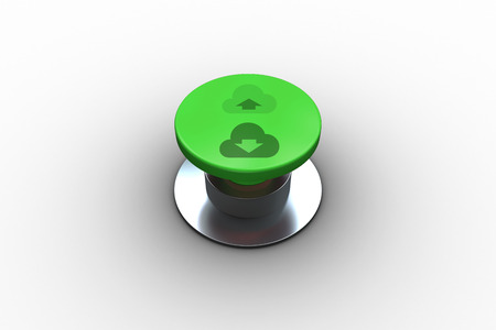 Cloud computing graphic on digitally generated green push button