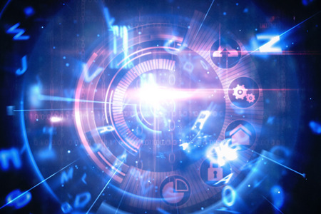 Digitally generated Blue and red technology interfaceの写真素材