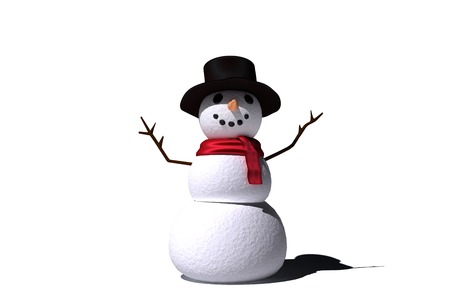 Digitally generated white snow man on white backgroundの写真素材