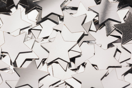 Many silver star decorations background full imageの写真素材