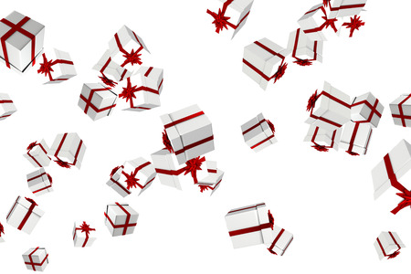 White and red christmas presents on white backgroundの写真素材