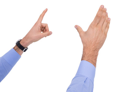 Businessman hands presenting something on white background