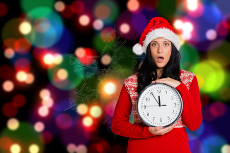 Woman shocked at the time against blurred lights