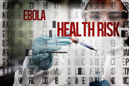 Protected scientist dropping a liquid in a test tube against ebola word clusterの写真素材