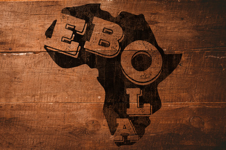 Black ebola text on africa outline against overhead of wooden planksの写真素材