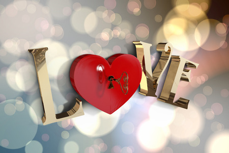 Love with lock and key against light glowing dots design patternの写真素材