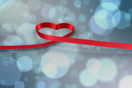 Red ribbon heart against light glowing dots design pattern