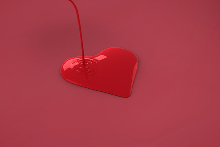 Liquid heart pouring against redの写真素材