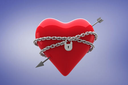 Locked heart against purple vignetteの写真素材