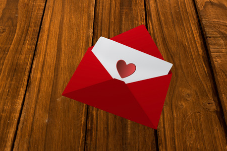 Love letter against overhead of wooden planksの写真素材