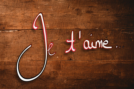 Valentines love hearts against overhead of wooden planksの写真素材