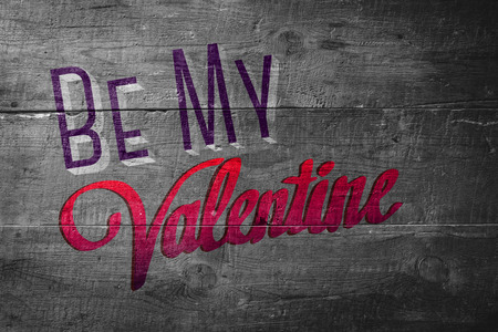 Be my valentine against overhead of wooden planksの写真素材