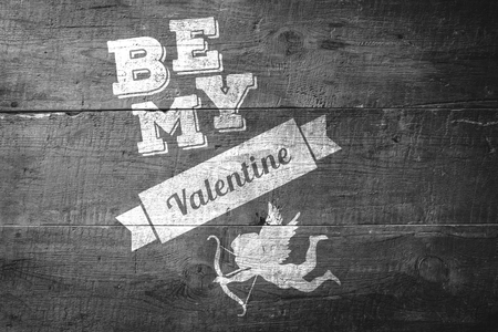 be my valentine against overhead of wooden planksの写真素材