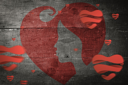 Hearts against overhead of wooden planksの写真素材