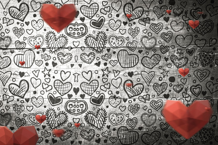 Hearts against overhead of wooden planksの写真素材