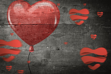 Hearts against overhead of wooden planksの写真素材