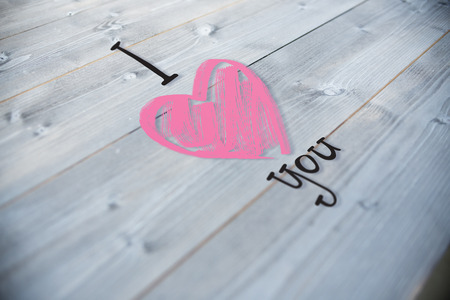 I heart you against bleached wooden planks backgroundの写真素材