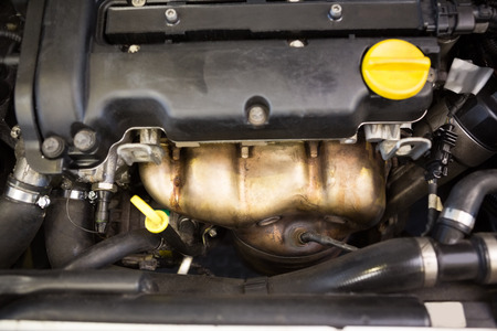 Close up of engine at the repair garage