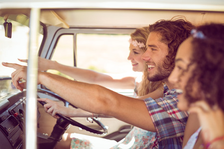 Hipster friends on road trip on a summers dayの写真素材