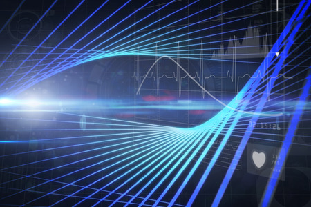 Heart rate monitor against black background with blue grid