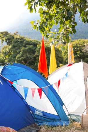 Empty campsite at music festival on a sunny dayの写真素材