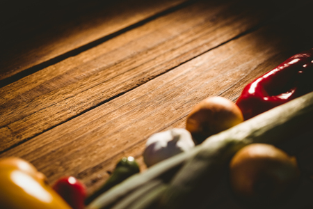 Vegetables laid out on table shot in studioの写真素材