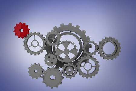 Cogs and wheels against purple vignetteの写真素材