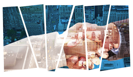 Close up on partners shaking hands against new yorkの写真素材