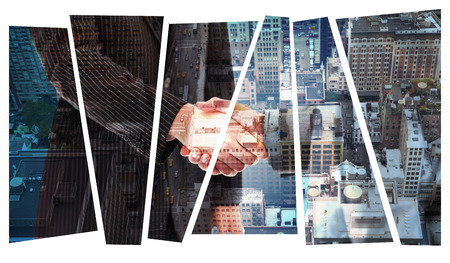 Business people shaking hands against new york