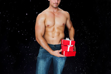 Attractive bodybuilder against black backgroundの写真素材