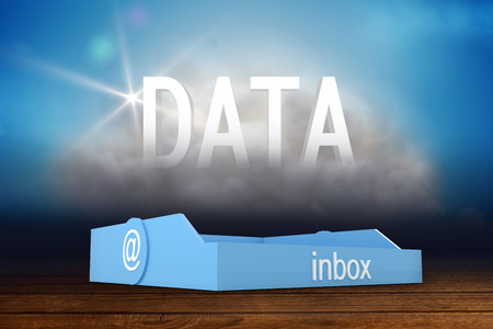 Blue inbox against data cloud in roomの写真素材