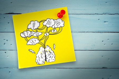 Cloud computing doodle against yellow pinned adhesive noteの写真素材