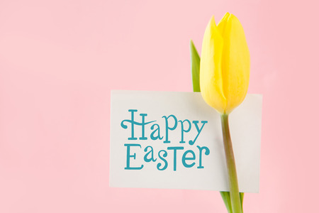 Happy easter against tulip with card