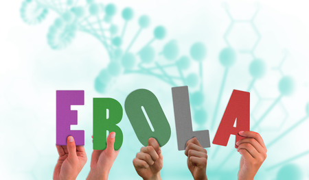 Hands holding up against blue medical background with dnaの写真素材