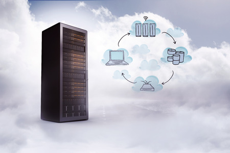 Cloud computing doodle against grey vignette