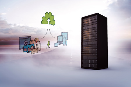 Cloud computing doodle against grey vignette