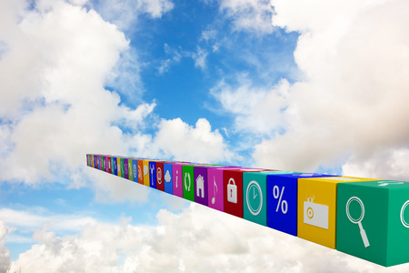 Row of apps against blue sky with white clouds