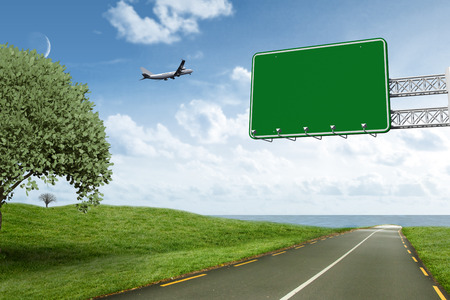 Graphic airplane against road leading out to the horizonの写真素材