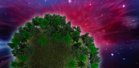 Sphere covered with forest against outer space