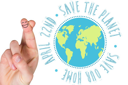 Smiling fingers against earth day graphic