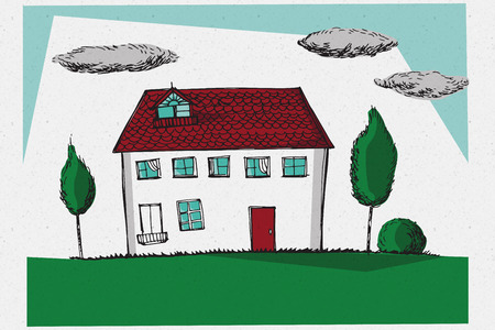 Hand drawn house against greyの写真素材