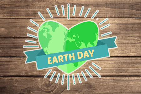 Earth Day Graphic against overhead of wooden planksの写真素材