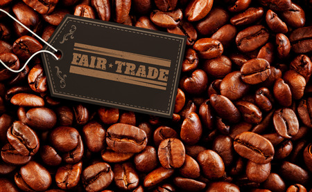 Fair Trade graphic against close up of coffee seedsの写真素材