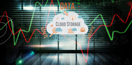 cloud computing against stocks and shares on black backgroundの写真素材