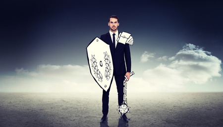 Corporate warrior against desert landscapeの写真素材