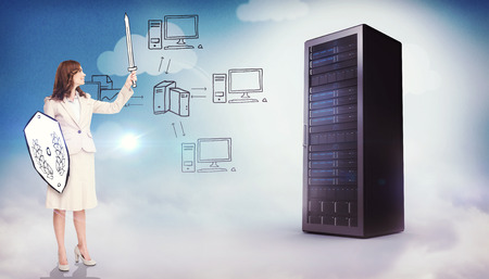 Corporate warrior against composite image of cloud computing doodleの写真素材