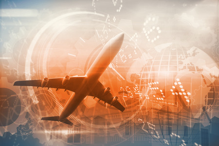 Graphic airplane against stocks and shares