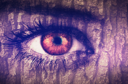 Bark overlay on faceの写真素材
