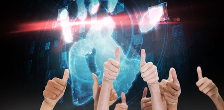 Thumbsup against digital security hand print scan