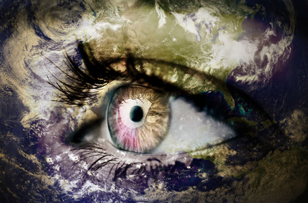 Earth overlay on faceの写真素材